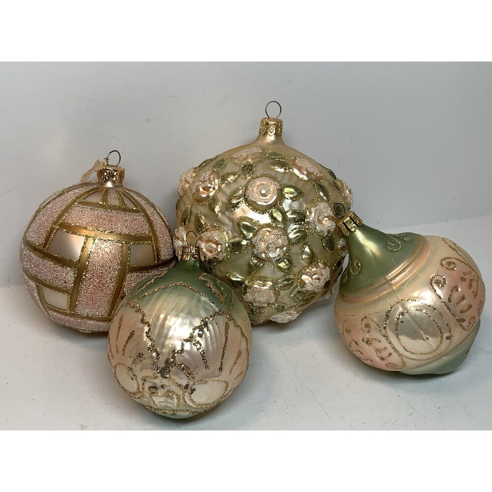 Victorian Christmas Ornaments Lot Pink Green Holiday Tree Decoration READ